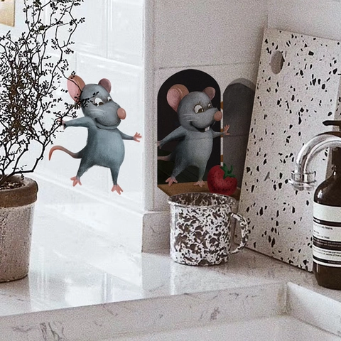 Sticker Mural en PVC Trou de Souris Cartoon 3D Autocollant de Porte de Souris Créatif Murale Amovible pour Salon Chambre d'Enfant Décoration de Maison