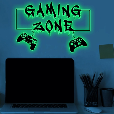 Adesivo Da Parete Gaming Zone Luminoso PVC Fluorescente Decalcomania Controller Di Gioco Per Decorazione Camera Da Letto