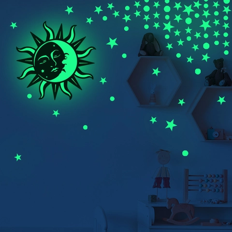 Autocollants Muraux Lumineux Dans Le Noir PVC Soleil Lune Étoiles Points Décalcomanies Pour Chambre Enfants Décoration Maison