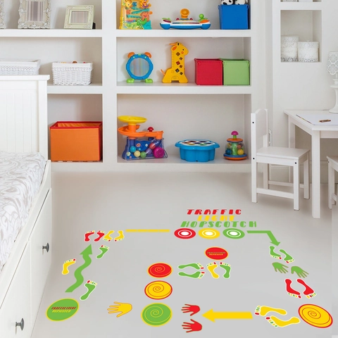 Autocollants De Sol Marelle Feu Tricolore PVC Autocollant Jeu Intérieur Décalcomanies Pour Enfants Jeu Sensoriel Décor Éducatif