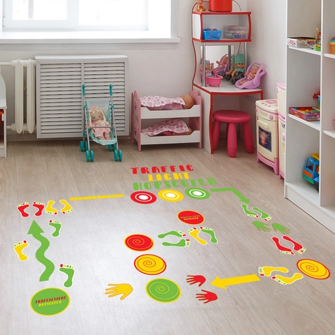 Autocollants De Sol Marelle Feu Tricolore PVC Autocollant Jeu Intérieur Décalcomanies Pour Enfants Jeu Sensoriel Décor Éducatif