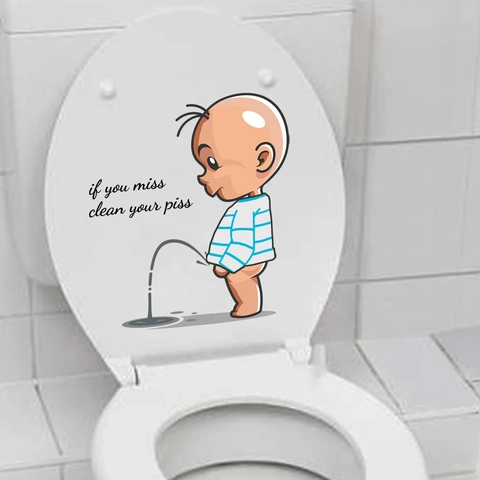 Adesivo Creativo per Sedile del Gabinetto Ragazzo Che Fa Pipì Impermeabile PVC Avvertenza If You Miss Clean Your Piss Umorismo Decorazione Bagno Parete WC