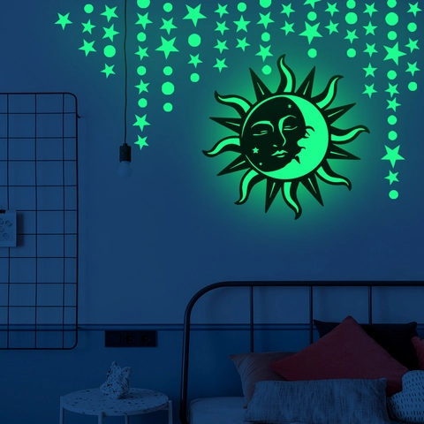 Autocollants Muraux Lumineux Dans Le Noir PVC Soleil Lune Étoiles Points Décalcomanies Pour Chambre Enfants Décoration Maison