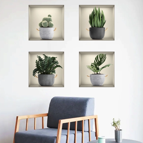 3D Visuele Potplanten Muurstickers PVC Zelfklevend Moderne Huisdecoratie Voor Woonkamer Slaapkamer