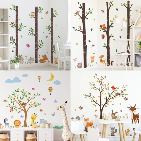 Adesivi Murali Animali Del Bosco Albero PVC Cartone Animato Decorazione Cameretta Bambini