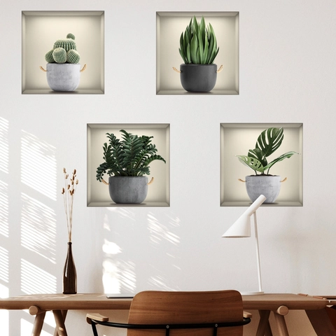 3D Visuele Potplanten Muurstickers PVC Zelfklevend Moderne Huisdecoratie Voor Woonkamer Slaapkamer