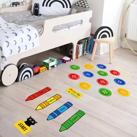 Autocollants De Sol Interactifs Imperméable PVC Crayon Bouton Jeu Éducatif Décalcomanies Pour Chambre D'enfants Salle De Jeux