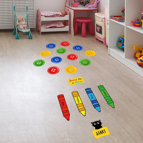 Autocollants De Sol Interactifs Imperméable PVC Crayon Bouton Jeu Éducatif Décalcomanies Pour Chambre D'enfants Salle De Jeux