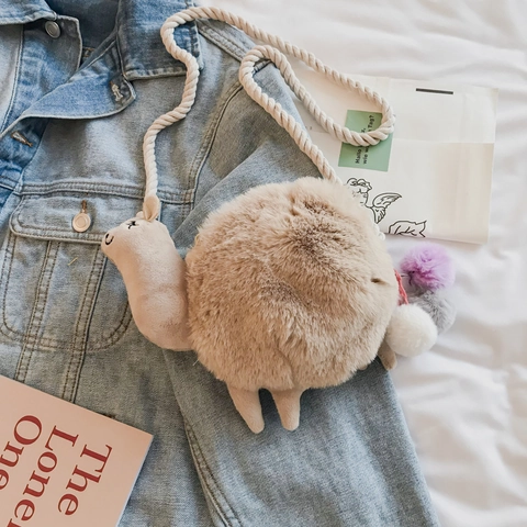 Cute Plush Alpaca Crossbody Bag Kawaii Cartoon Sheep Shoulder Bag With Colorful Fur Ball Charms Small Purse For Women Girls Gift