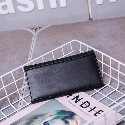 Korean Style Women Long Wallet PU Leather Frosted Suede Stitching Fashion Clutch With Metal Buckle Vintage Solid Color Multi Card Holder Money Bag