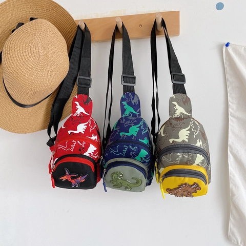 Sac de Poitrine Dinosaure de Dessin Animé pour Enfants Mode Garçons Filles Bandoulière Mignon Écusson Animal Toile Sac Banane pour Maternelle Voyage École