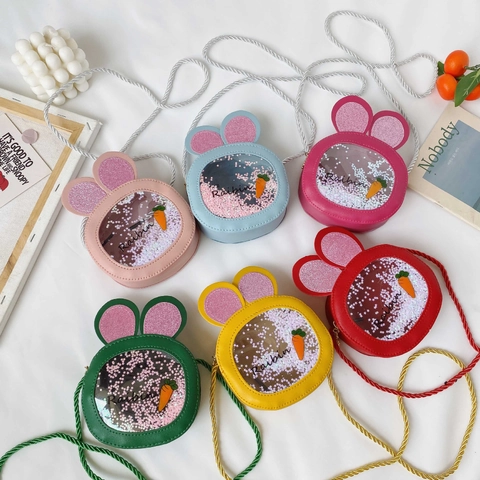 Bolso Bandolera Niños Orejas De Conejo Cuero PU Lentejuelas Arena Movediza Zanahoria Niñas