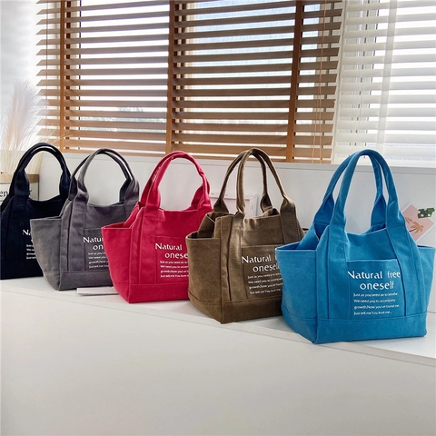 Large Capacity Canvas Tote Bag With Letter Print Side Pockets Functional Shoulder Bag For Daily Commuting Versatile