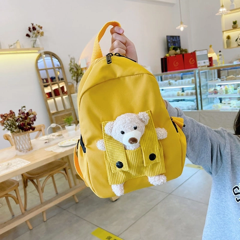 Mini Zaino Per Bambini Con Decorazione Orsetto Di Peluche Simpatico Zainetto In Nylon Per Bambine E Bambini