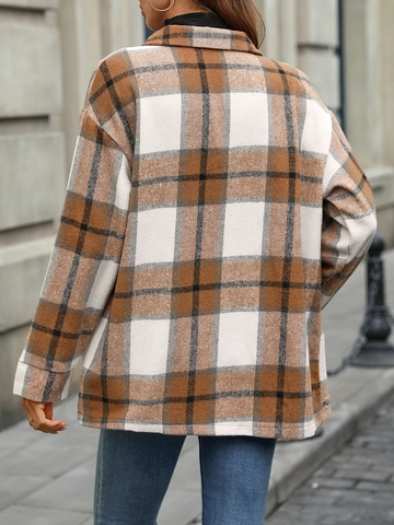 Giacca a Camicia a Quadri da Donna Casual Manica Lunga con Bottoni Vintage Revers Vestibilità Larga Soprabito