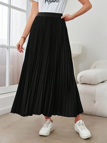 Falda Maxi Plisada Elegante para Mujer Cintura Alta Color Sólido Línea A Falda Larga de Paraguas para Diario Vacaciones