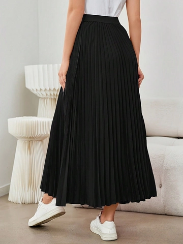 Falda Maxi Plisada Elegante para Mujer Cintura Alta Color Sólido Línea A Falda Larga de Paraguas para Diario Vacaciones