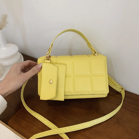 Bolso de Hombro Acolchado para Mujer Casual de Cuero PU Cuadrado Bolso Bandolera Con Mini Pochette Color Sólido Bolso Pequeño