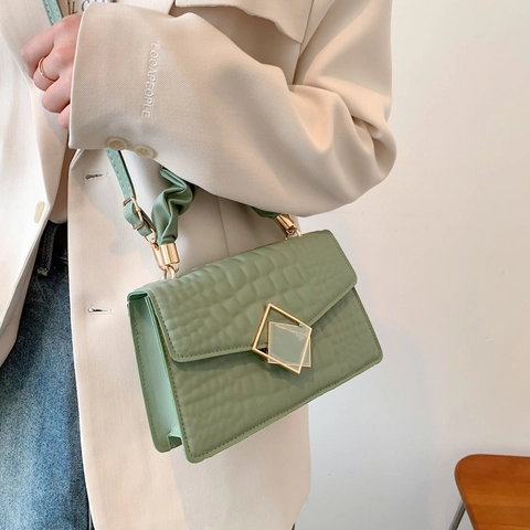 Damen Umhängetasche aus PU-Leder mit Krokodilmuster Kleine Quadratische Handtasche mit Gerafftem Griff und Metallschnalle Mode-Tasche