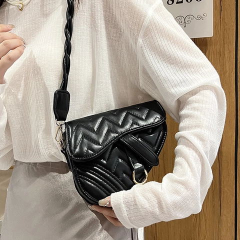 Modische Gesteppte PU-Leder Satteltasche Für Damen Elegante Umhängetasche Mit Chevron-Nähten Und Geflochtenem Schultergurt