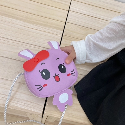 Bolso de Hombro para Niños de Cuero PU de Conejo de Dibujos Animados Lindo Mini Bolso Bandolera para Niñas Con Decoración de Lazo