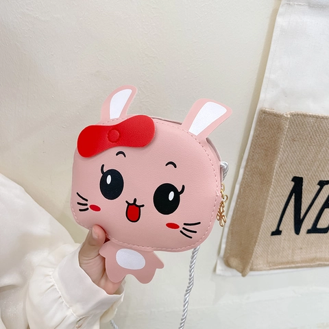 Bolso de Hombro para Niños de Cuero PU de Conejo de Dibujos Animados Lindo Mini Bolso Bandolera para Niñas Con Decoración de Lazo