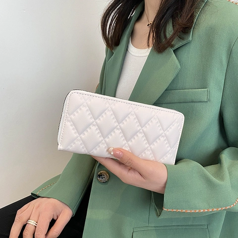 Damen Schick Gesteppt Lang Geldbörse PU Leder Rautenmuster Handtasche Minimalistisch Clutch Mit Gold Reißverschluss Große Kapazität Kartenhalter Täglich Reisen Geschenk