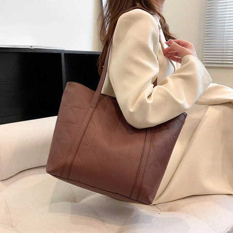 Bolso Tote Acolchado Geométrico para Mujer Cuero PU Gran Capacidad Bolso de Hombro Trabajo Informal Minimalista Moda