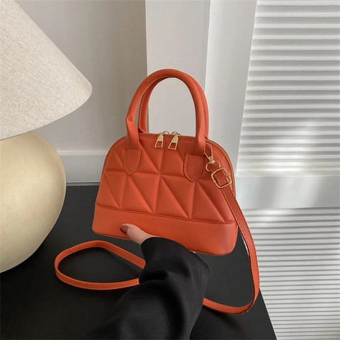 Women Fashion Triangle Quilted Shell Bag Synthetic Leather Crossbody Handbag With Detachable Adjustable Strap Gold Hardware