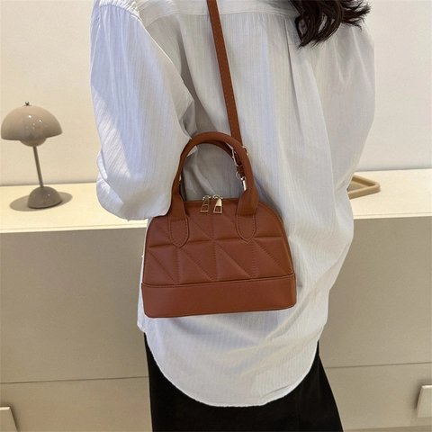 Women Fashion Triangle Quilted Shell Bag Synthetic Leather Crossbody Handbag With Detachable Adjustable Strap Gold Hardware