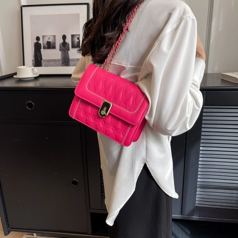 Bolso de Hombro de Cuero PU para Mujer Acolchado Romboidal con Cadena Dorada Bolso Bandolera Cuadrado Pequeño Cierre de Moda para Diario