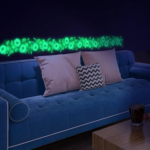 Autocollants Muraux Lumineux PVC Marguerite Fleur Vigne Auto-Adhésif Amovible Pour Salon Chambre