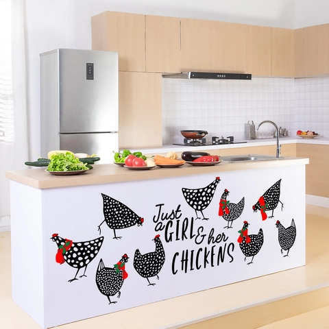 Removable PVC Wall Sticker Cartoon Polka Dot Chicken Pattern Art Decal Just A Girl And Her Chickens Kitchen Home Decoration
