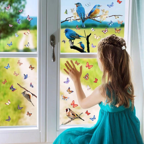 Raamstickers Vogels Vlinders Statisch PVC Dubbelzijdig Glas Decoratie Verwijderbaar Zonder Lijm