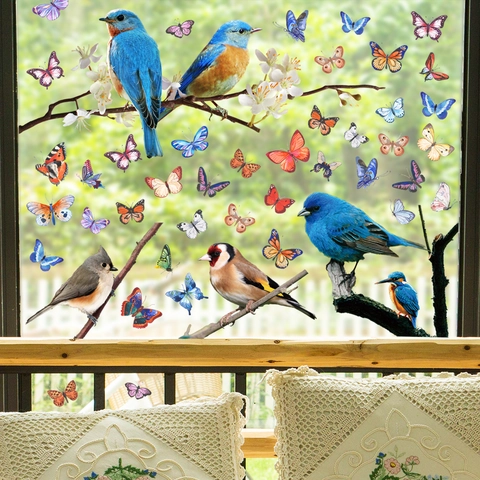 Raamstickers Vogels Vlinders Statisch PVC Dubbelzijdig Glas Decoratie Verwijderbaar Zonder Lijm