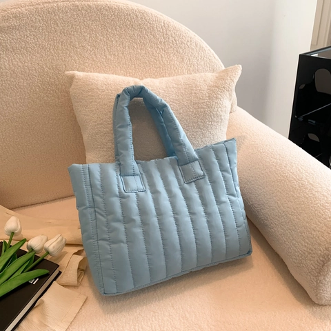 Borsa Tote Trapuntata da Donna Grande Capacità Imbottita in Cotone Minimalista Tinta Unita Borsa a Tracolla Pendolare