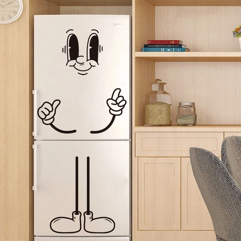 Funny Cartoon Face Refrigerator Wall Sticker PVC Waterproof Self-Adhesive Retro Style Kitchen Fridge Decor DIY Decal