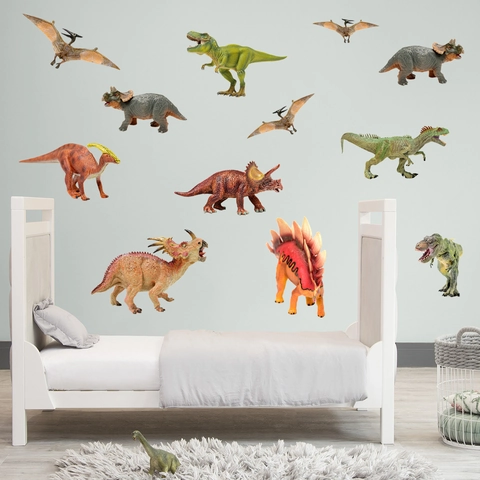 Stickers Muraux Dinosaure Dessin Animé Autocollants Animaux Aquarelle PVC Amovible Art Pour Chambre Enfants Garderie Décor