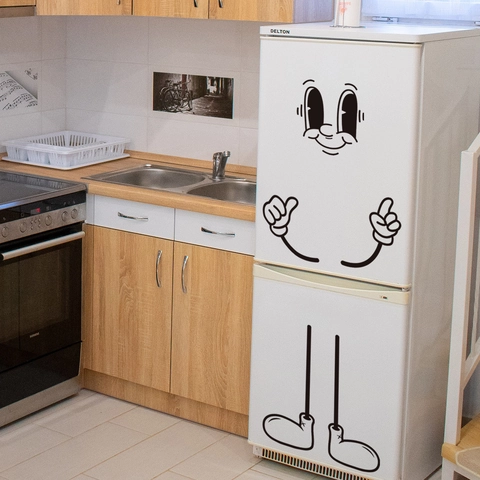 Funny Cartoon Face Refrigerator Wall Sticker PVC Waterproof Self-Adhesive Retro Style Kitchen Fridge Decor DIY Decal
