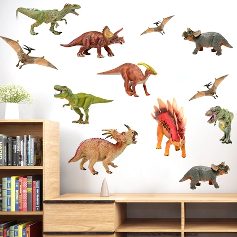 Stickers Muraux Dinosaure Dessin Animé Autocollants Animaux Aquarelle PVC Amovible Art Pour Chambre Enfants Garderie Décor