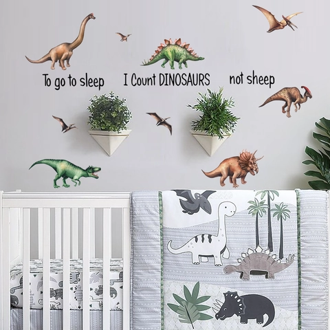 Cartoon Dinosaur Wall Stickers PVC Removable Animal Decals For Kids Room Nursery Wall Decor Hand-Drawn Home Decoration
