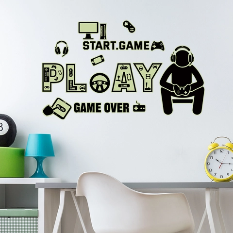 Luminous Game Wall Stickers Glow In The Dark PVC Gamepad Headset Decals For Gaming Room Bedroom Decor Self Adhesive