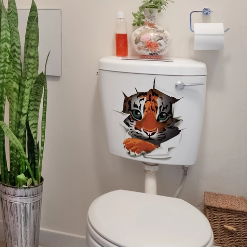 Adesivo Per WC Tigre 3D Removibile PVC Decalcomania Da Parete Bagno Effetto Buco Animale Realistico Decorazione Casa Impermeabile