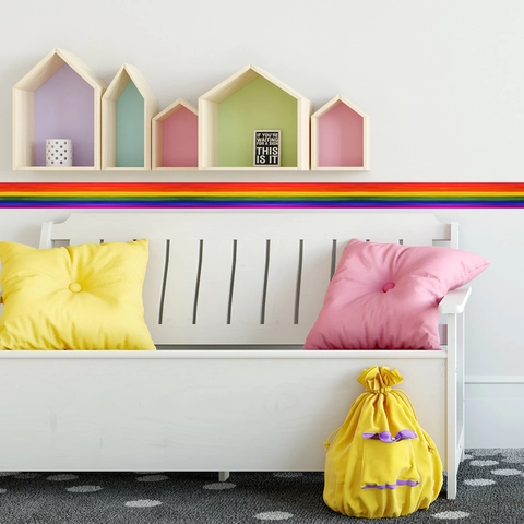 Autocollant Mural Bordure Rayures Arc-en-Ciel Auto-adhésif PVC Imperméable Décoration Pour Chambre D'enfant Salon Coloré