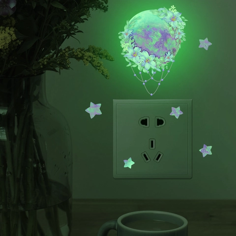 Luminous Mermaid Fairy Wall Stickers Glow In The Dark Ocean Sea Creatures Stars Moon Self Adhesive Wall Decor For Kids Room