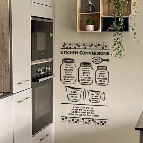 Kitchen Conversion Chart Wall Sticker PVC Removable Cooking Measuring Guide Minimalist Background Decor