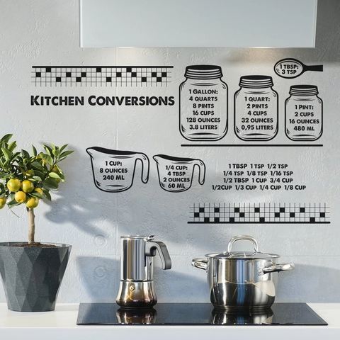 Kitchen Conversion Chart Wall Sticker PVC Removable Cooking Measuring Guide Minimalist Background Decor