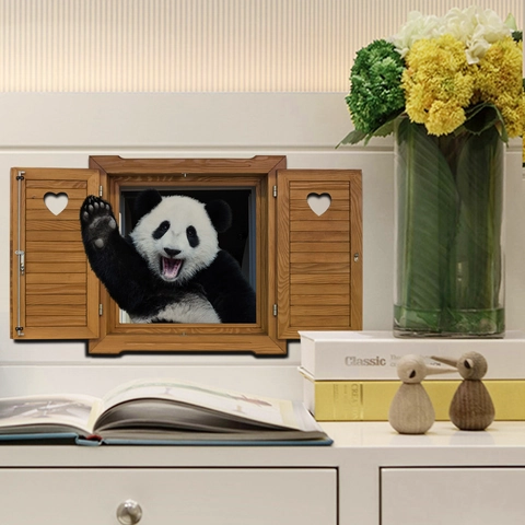 3D Giant Panda Window Wall Sticker PVC Waterproof Self Adhesive Animal Wall Decal For Kids Room Home Decor Aesthetic