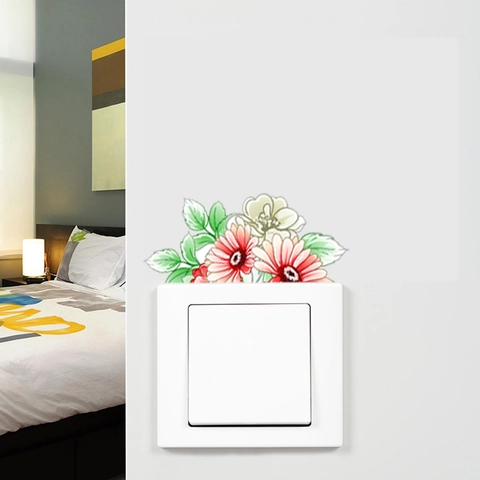 Watercolor Floral Light Switch Sticker PVC Removable Waterproof Wall Decal Sunflower Daisy Self Adhesive Home Room Decor