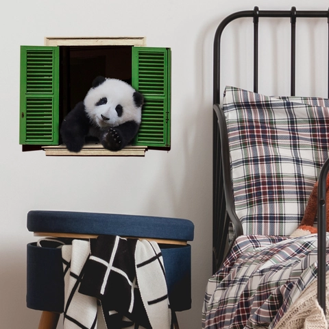 3D Giant Panda Window Wall Sticker PVC Waterproof Self Adhesive Animal Wall Decal For Kids Room Home Decor Aesthetic
